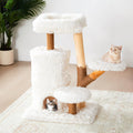 35-Inch Cat Tree for Indoor Cats, Multi-Level Tower with Sisal Posts, Dual Condos, Cushioned Perches & Removable Soft Cover, Natural Wood, Modern Cat Furniture for Large Cats, White